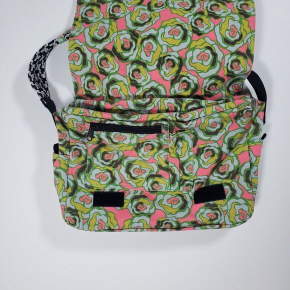 Kavu Medium Crossbody Bag Green Pink Floral Abstract Cotton Outdoors Rope Strap - Picture 4 of 12